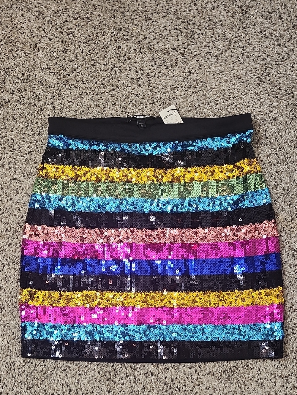 Express Multicolor Sequin Striped Rainbow Mini Skirt